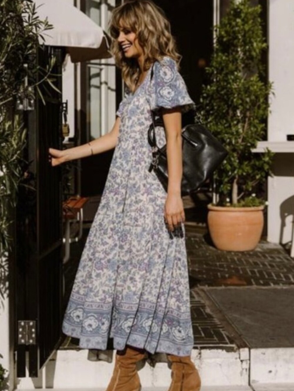 Spell Folk Song Maxi Dress in Blue and Cream Size Small Cotton& Lenzing Viscose